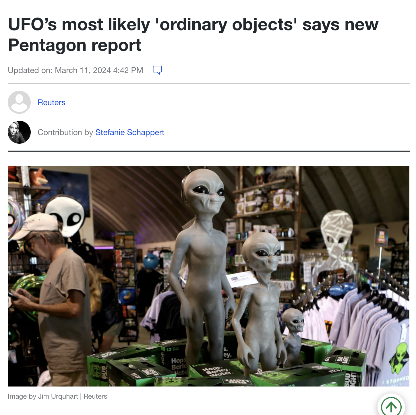 Unidentified flying object - Ufo's most ly 'ordinary objects' says new Pentagon report Updated on Reuters Contribution by Stefanie Schappert Image by Jim Urquhart | Reuters Hop Borld G